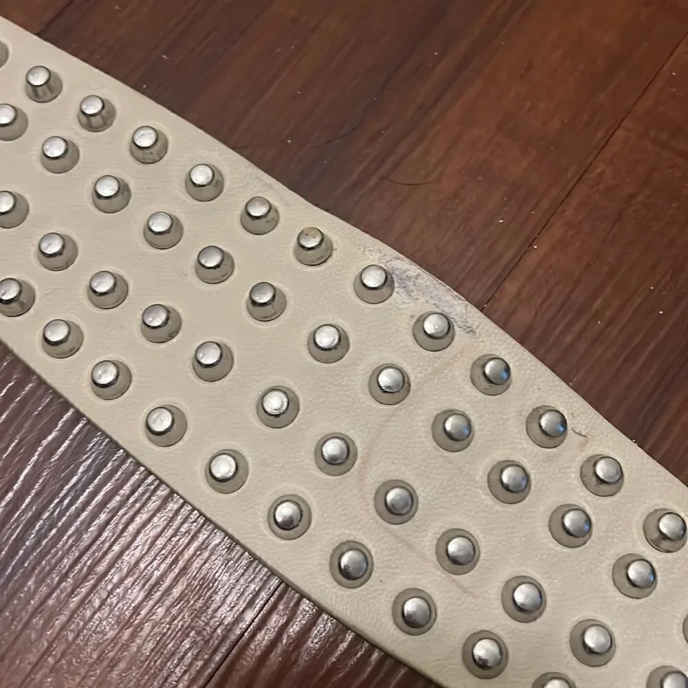 Creme Studded Belt - Leather Belt - 8 Holes - 41 Inches Long from End to End -